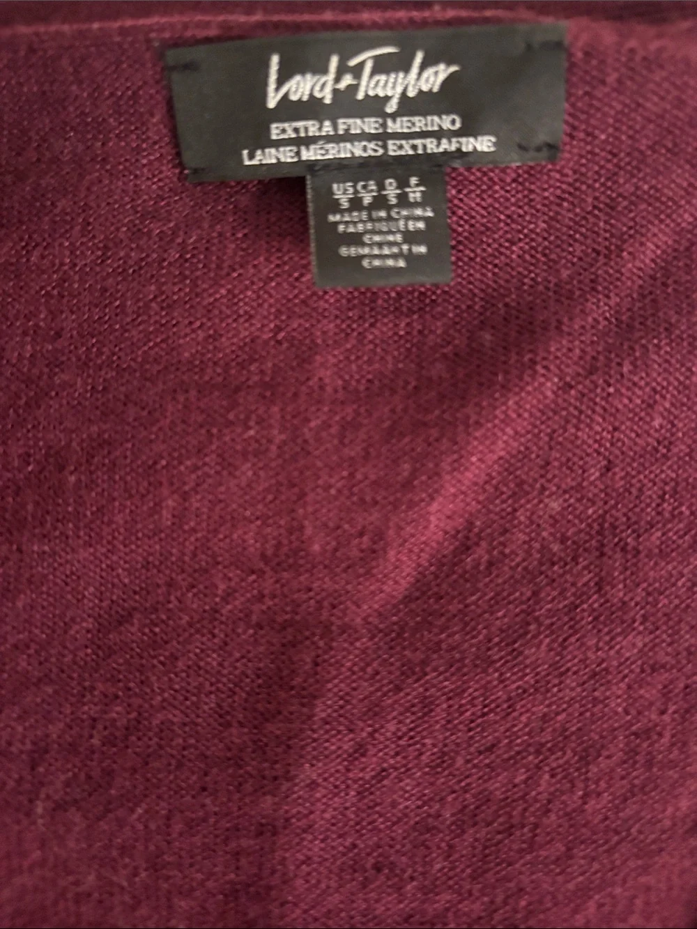 Lord & Taylor Burgundy Merino Wool Open-Front Pocket Cardigan